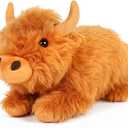 TICHA 22- Cow Christmas Highland Cow Stuffed Animal Plush Toy, Soft Fluffy Scottish Cattle Plush Pillow, Realistic Highland Cow Decor, Home Decor, Couch Pillow (Lying Pose)