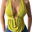 SOLY HUX Women's Sexy Halter Going Out Top Open Back Deep V Neck Sleeveless Vest Tank Tops Party Clubwear (Medium, Pure Green)