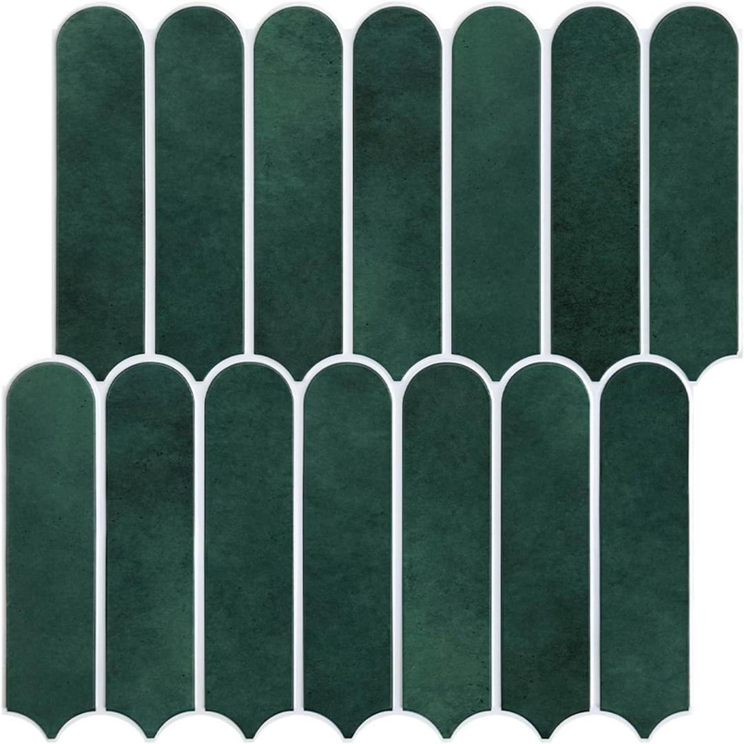 Commomy Matte Peel and Stick Backsplash - 10 Sheets of 11.8" x 11.8" - 3D Green Peel and Stick Tile for Kitchen and Bathroom Matte PVC Wall Tiles Interior Renters,RV,Bedroom,Living Room