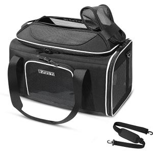 Petskd Top and Side Expandable Pet Carrier 17x11x9.5 Inches Alaska Airline Approved, SoftSided Carrier for Small Cats and Dogs with Locking Safety Zippers and AntiScratch Mesh(Black)