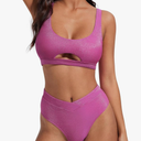 SUUKSESS Women Cutout Color Block Bikini Sets Sexy High Cut 2 Piece Bathing Suit