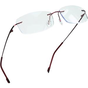 LifeArt Blue Light Blocking Computer Reading Glasses,Men's and Women's Rimless Frame (Red, +1.75 Magnification)
