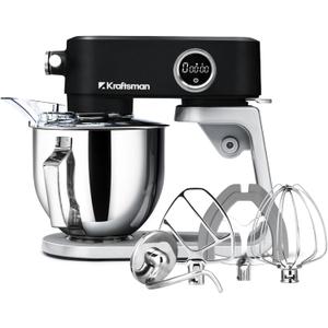 All Metal Stand Mixer 5.3 Quart with 4 Stainless Steel Attachments, Heavy Duty Dough Mixer with DC Motor, Lower Noise, Verstile Mixer with Power Hub, 8-Speed & Timer (Black)