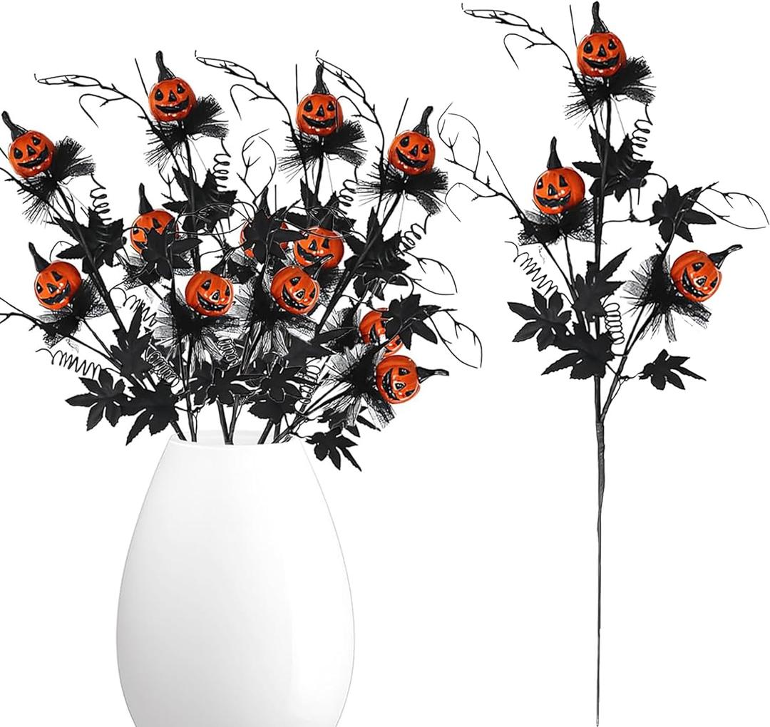 DIYKST 5PCS Artificial Halloween Flowers with Pumpkin Maple Leaf Branches Halloween Decorations Indoor for Office Home Mantel Vase Filler (5)