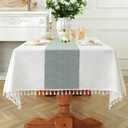 Laolitou Rectangle Tablecloth for Dining Table Rustic Farmhouse Kitchen Tables Cloth Coffee Table Cover, Cotton Linen Fabric Small Rectangle Tablecloths, Green Stripe, 55x86 Inch