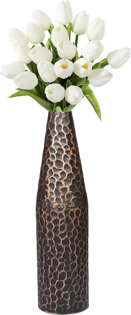 Hammered Metal Decorative Centerpiece Flower Table Vase (Black and Copper, Small), (QI004130.S) (Small, Black and Copper)