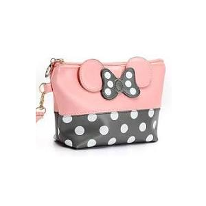 yiwoo 2 Pack Cartoon Leather Travel Makeup Handbag, Cute Portable Cosmetic Bag Toiletry Pouch for Women Teen Girls Kids （Pink & Black）