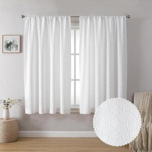 Simplebrand Grace White Light Filtering Curtains for Bedroom 54 Inch Length 2 Panels, 3D Embossed Textured Thick Fabric Curtains, Soft Touching Casual Rod Pocket Drapes Privacy Curtains, 52" Wide