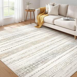 Nakagishi Area Rug Living Room Rugs: 7X9 Machine Washable Boho Large Neutral Farmhouse Stain Resistant Moroccan Indoor Floor Carpet for Bedroom Nursery Dorm Dining Room Home-Multi Color