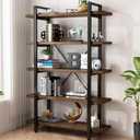 5-Tier Industrial Style Solid Wood Bookcase and Book Shelves,Rustic Wood and Metal Shelving Unit Living Room,Modern Rustic Open Industrial Book Shelf Office,Distressed Brown (AY-02-5Tier)