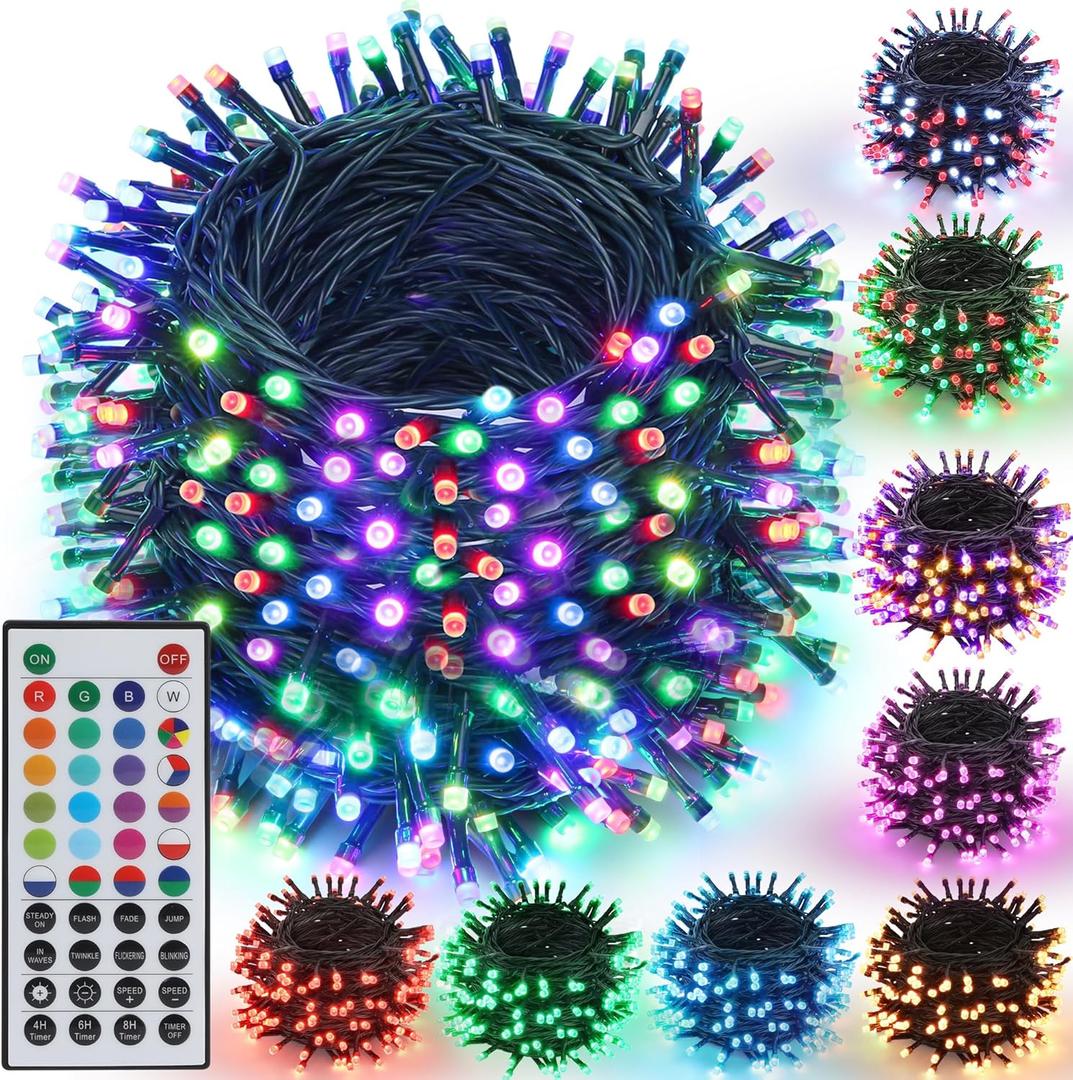 Joomer Color Changing Christmas String Lights,164FT 500 LED RGB LED String Lights Outdoor Fairy Twinkle Tree Light with Remote Timer Plug in for Room Indoor Wedding Party Christmas Decorations