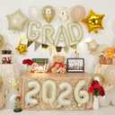 Graduation Decorations 2026 White Gold, GRAD 2026 Foil Balloons Banner with Nude White Gold Confetti Balloon Star Balloon Pennant Banner for Class of 2026 Graduation High School College Party Supplies