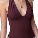 EMMIOL Halter Tops for Women Summer Crop Deep V Neck Blackless Tank Top Going Out Y2k Coquette Clothes (Small, Wine Red)