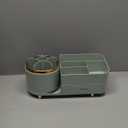 Makeup Organizer Countertop with Drawer 360 Rotating Brush Holder Storage Large Capacity Skincare Cosmetic Display Cases for Vanity Bathroom Desktop, Model 3016 Green