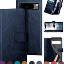 for Google Pixel 8 Pro Genuine Leather Wallet case RFID Blocking4 Credit Card HolderReal Leather Flip Folio Book Phone case Protective Cover Women Men for Pixel 8Pro case Dark Blue