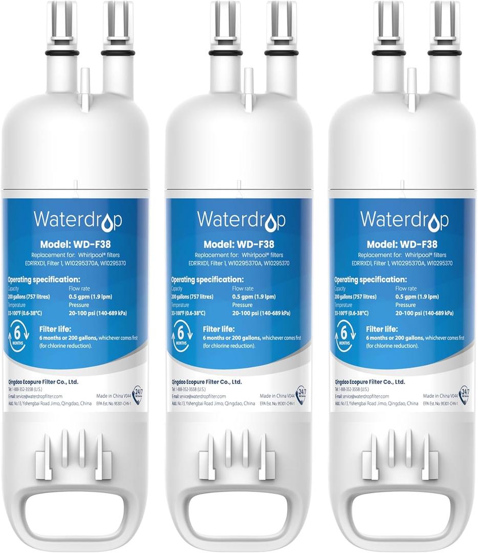 Waterdrop EDR1RXD1 Replacement for Everydrop Filter 1, W10295370A, EDR1RXD1B, P8RFWB2L, P4RFWB, Kenmore 46-9081, 46-9930, WD-F38 Refrigerator Water Filter, 1 Pack