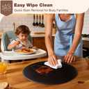 Round Vinyl Black Placemats Set of 6, Faux Leather Waterproof Wipeable Heat Resistant Place Mats, Washable Table Mats for Halloween, Thanksgiving & Christmas Dinner(Black), 15''X15''