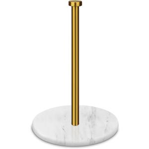 Paper Towel Holder Countertop with 7" Weighted White Marble Base - Modern Free Standing Paper Roll Holder, Brushed Gold Stainless Steel Stand Paper Towel Holder for Kitchen and Bathroom