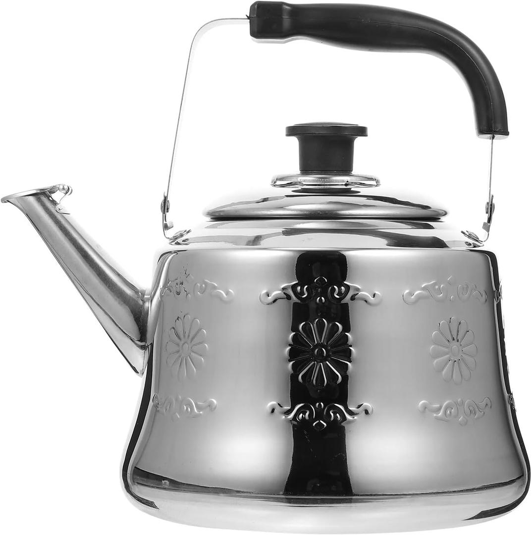 EatingBiting 3L Retro pattern design Stainless Steel Whistling Kettle Tea Home Teapot Whistle Portable Water Bottles with Heat-resistant Folding Handle Mirror Finish