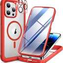 Miracase Magnetic for iPhone 14 Pro Max Case 6.7 inch, (Compatible with MagSafe) Upgrade Full-Body Clear Phone Bumper Case with Built-in 9H Tempered Glass Screen Protector, Magnetic Red
