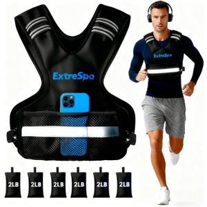 ExtreSpo Adjustable Weighted Vest for Women and Men, 20-32lb Weight Vest with 6 Ironsand Weights, Body Weight Vest Exercise Set with Reflective Strip for Strength Training and Workout