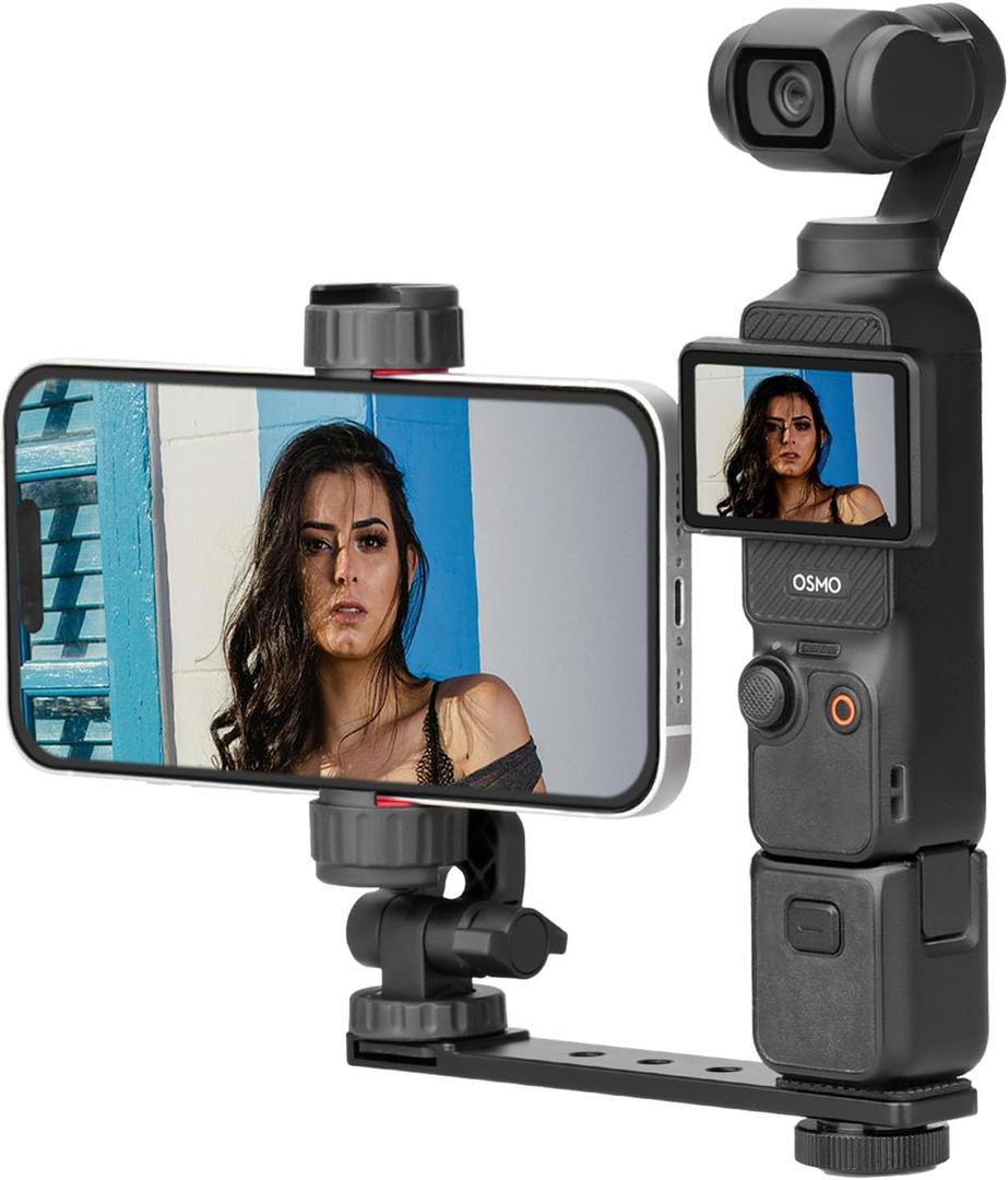 BRDRC Pocket 3 4 Phone Holder Mount, Metal Expansion Adapter Phone Clip with 1/4 Screw and Cold Shoe for DJI Osmo Pocket 3 4 Creator Combo Accessories - Can be Used with Tripod Selfie Stick