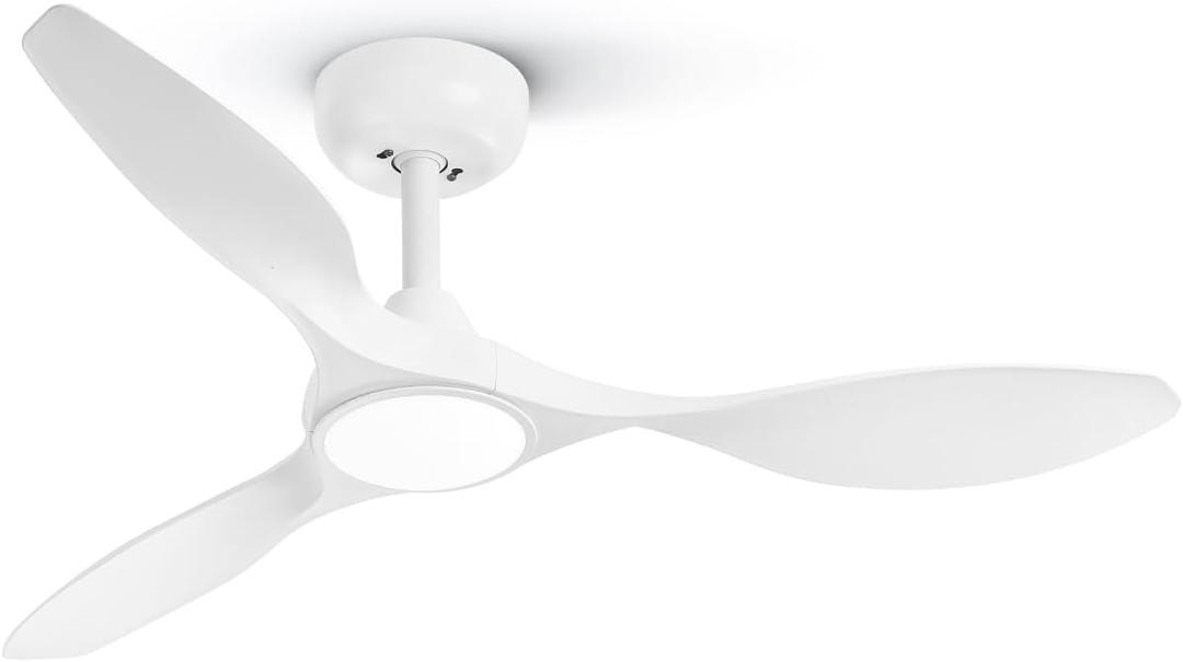 Roomratv 42 Inch White Ceiling Fans with Lights, Remote Control,Reversible DC Motor,Dimmable,6 Speeds,Ultra Quiet,3 Blade Ceiling Fans for Bedroom,Living Room,Indoor Outdoor Patio