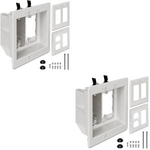 2 x TVBU505-1 Recessed Outlet Box, 2Pcs Recessed Electrical Box for Wall Mount TV, Outlet Mounting Box for New Construction&Retrofit Projects, Wall Outlet Box with Duplex & Decorator Style Covers,2-Gang
