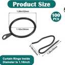 100 Pcs 1.26 Inch Metal Drapery Curtain Rings with Eyelets and 100 Pcs Pin Hooks Black Curtain Rings with Hooks for Shower, Window, Door Drapes Curtains