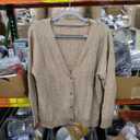 Cardigan Sweaters for Women 2025 Fall Long Sleeve V Neck Oversized Cardigans Button Down Open Front Knit Sweater Coat, Beige Small