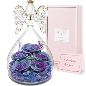 Yamonic Mothers Day Rose Gifts for Mom, Angel Figurine with Five Roses Gifts, Preserved Flowers Forever Real Rose Gifts for Women, Birthday Gifts for Mom Grandma Christmas Mother's Day Valentine Gifts