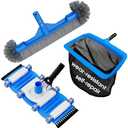 TidyMister 3-in-1 Pool Cleaning Kit Full Set - 18in Rounded End Pool Brush & Ergonomic Pool Vacuum Head with Wheels& Pool Nylon Net Fine Mesh for Above Ground In-ground Pools, Spas, Hot Tubs, Blue