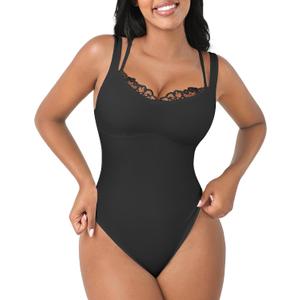 FeelinGirl V Neck Design Shapewear Bodysuit for Women Black Sleeveless Thong Body Shaper Tummy Control for Plus Size Women Black XL