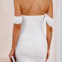 PRETTYGARDEN Cocktail Dresses 2025 Summer Off Shoulder Sexy Bodycon Ruched Mesh Graduation Wedding Guest Mini Short Dress (White, M)