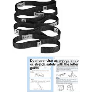 Stretching Strap Yoga Strap with 10 Loops, Non-Elastic Stretch Band for Physical Therapy, Flexibility, Exercise, Pilates, Dance & Gymnastics Workout (Black)
