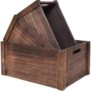 Farmhouse Antique Black Wooden Crate for storage,Rustic Decorative Boxes,Set Of 3 Nesting Wooden Storage Crates For display,Handmade Natural Solid Wood Box (Rustic Black)