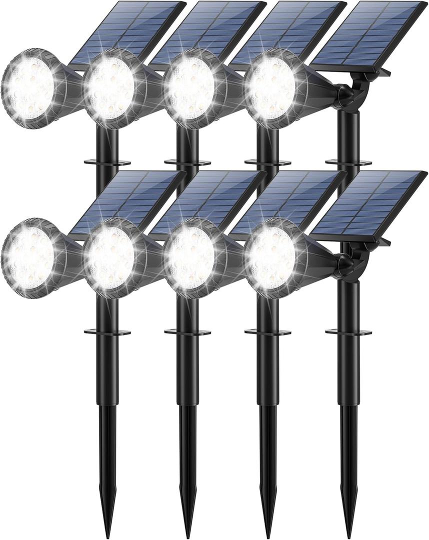 Solar Lights Outdoor Waterproof IP65 180 Adjustable Solar Powered Landscape Spot Lights for Yard 4 Lighting Modes Spotlights for Pathway Garden Outside Wall Pool Porch (8 Pack, Cool White)