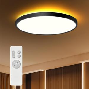 Intertek 18inch Ceiling Light with Remote Control, 40W LED Flush Mount Light Fixture with 2000K Backlight, 3000K-6500K Light Changing, Brightness Adjustable Close to Ceiling Lights Fixture Black