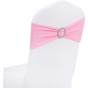 Peomeise 25pcs Pink Spandex Chair Sashes with Buckle Slider for Wedding, Party Decoration