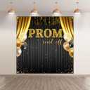 6x6ft Fabric 2026 Prom Send Off Backdrop Black and Gold Glitter Graduation Balloon Photography Background Congrats Grad Class School Party Decorations Photo Banner
