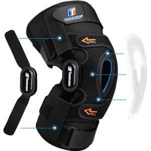 T TIMTAKBO Hinged Knee Brace,GEl Patella Support with Removable Dual Side Stabilizers,Knee Support for Meniscus Tear,Relieves ACL,Arthritis(L fit Upper 19-23"/Lower 16-20")