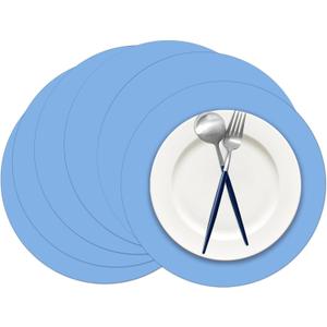 50 Pieces Baby Blue Paper Place Mats Round Disposable Table Mats Blue Paper Doilies Decorative Placemats for Wedding Banquet Party Home Dining Tableware Decor