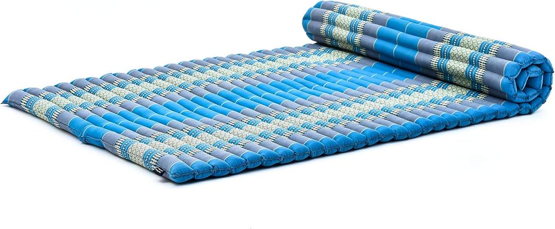 Leewadee - Foldable Floor Mattress - Japanese Roll Up Futon -Trifold Tatami Mat- Guest Floor Bed - Camping Mattress - Thai Massage Mat, Kapok Filled, 75 x 39 inches, Light Blue