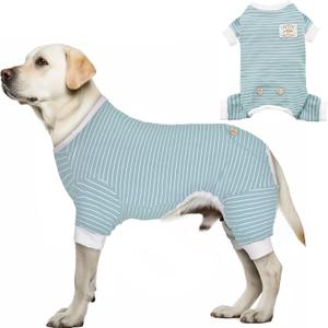 KYEESE Dog Pajamas for Large Dogs Stretchable Dog Onesie Lightweight 4 Legs Strip Pet PJS (1# Green Stripe), XXL