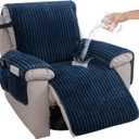 HAOMAIJIA Faux Fur Recliner Chair Covers Non-Slip Waterproof Recliner Covers That Stay in Place Warm Thick Lazy Boy Recliner Cover for Dogs Furniture Protector Pet Friendly (Navy Blue, 28'')