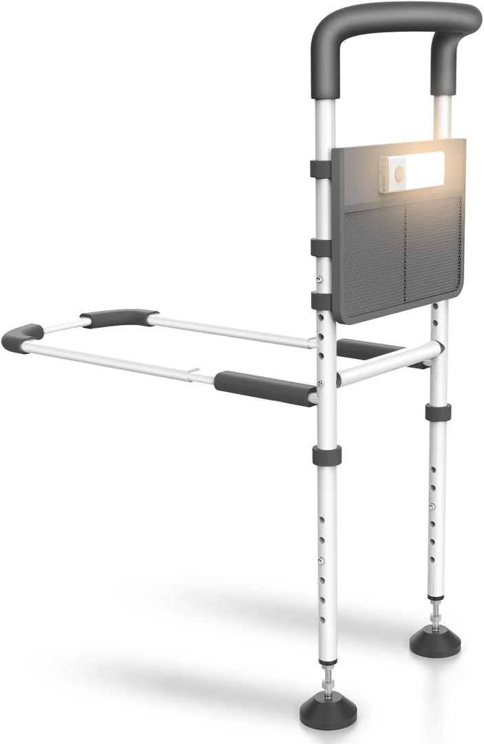 Agrish Bed Rails for Elderly Adults Safety - with Motion Light & Storage Pouch, Bedside Assist Bar with Support Legs for Seniors & Surgery Patients - Medical Bed Rail