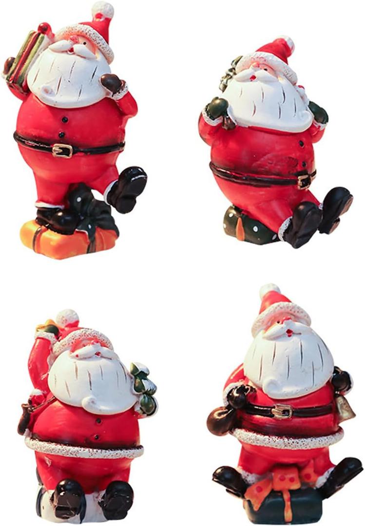 IMENE 4 PCS Small Santa Claus,Resin Santa Figurines Christmas Miniatures Ornament Christmas Santa Claus Decorations for Tabletop Xmas Party Supplies