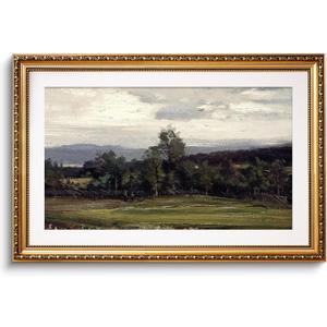 ARPEOTCY Vintage Gold Framed Wall Art Decor, 20x30 inch Fields Landscape Retro Picture Paintings, Large Antique Canvas Artwork, Rustic Wall Decor for Gallery Bathroom Bedroom (30L" x 20W", Fields at Hedmark in Summer)