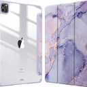 Fintie Hybrid Slim Case for iPad Pro 11-inch (4th / 3rd Generation) 2022/2021 - [Built-in Pencil Holder] Shockproof Cover w/Clear Transparent Back Shell, Also Fit iPad Pro 11" 2nd Gen, Lilac Marble