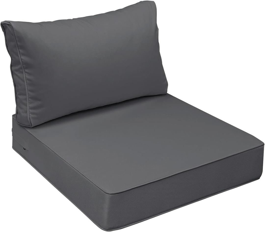AAAAAcessories Outdoor Seat Cushions for Chairs, Fade-Resistant, Waterproof Patio Furniture Replacement Cushions, 23.5" x 25.5" x 5" + 23.5" x 13.5", Dark Gray
